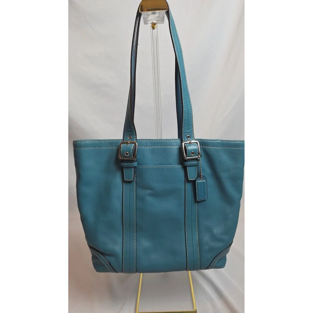 Coach Hampton Teal Blue Leather Tote Shoulder Bag Y2K F11201 10195 Vintage